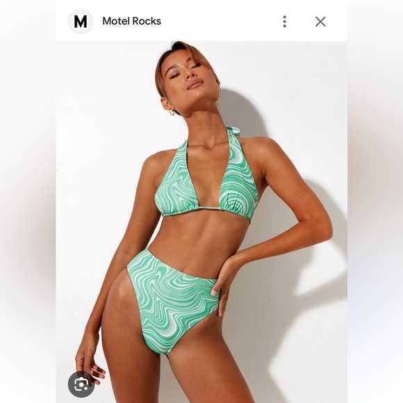 Motel Rocks Green and White 70s Ripple Swirl Bikini Set - Picture 1 of 10